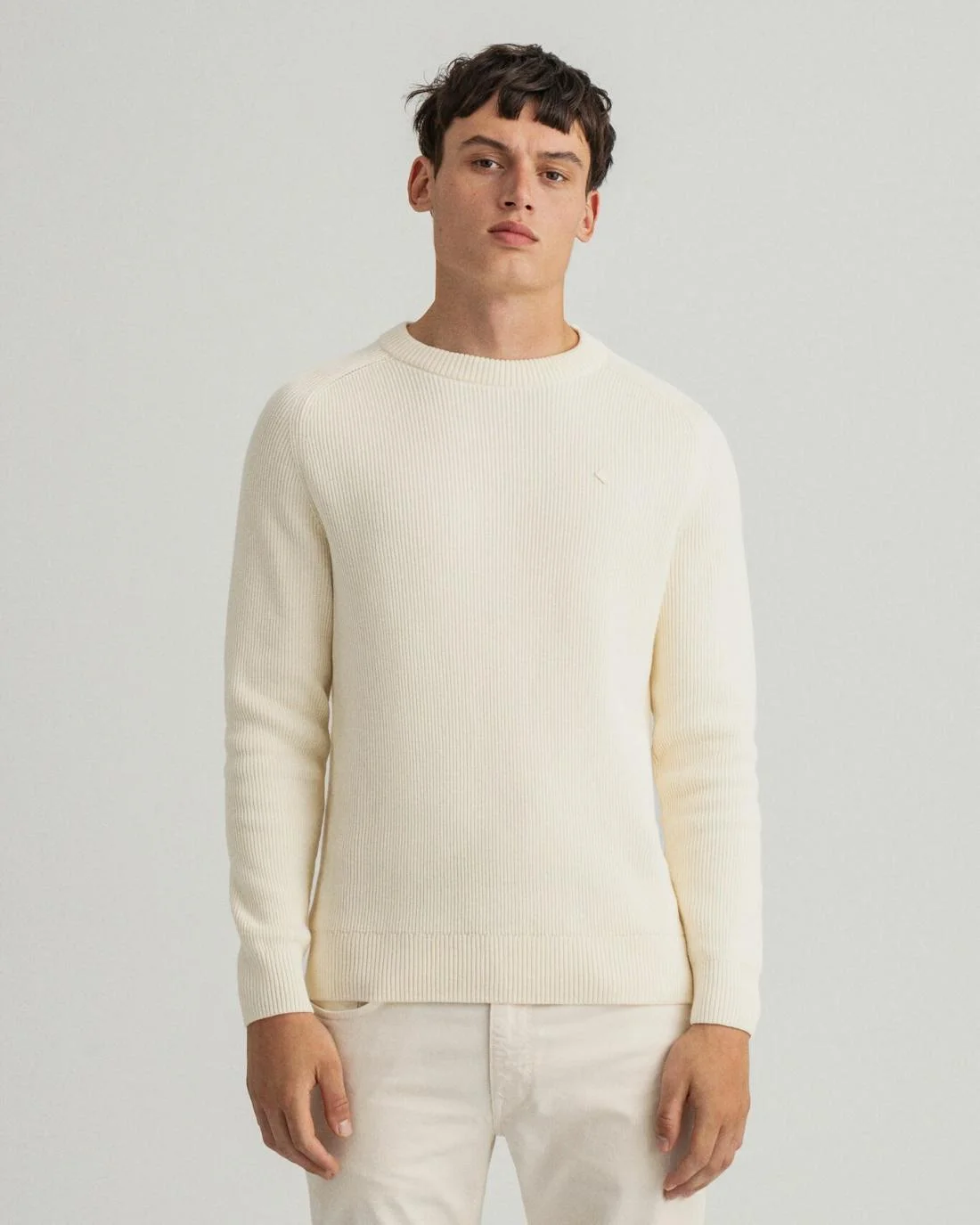 Knitwear | Mens GANT Cotton Rib Crew Neck Sweater Caulk White