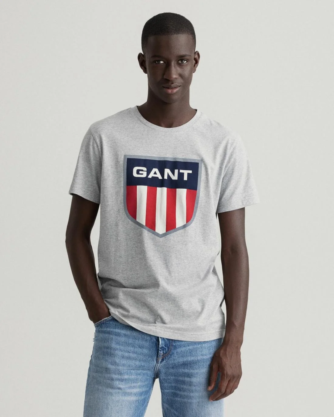 T-Shirts | Mens GANT Retro Shield T-Shirt Grey Melange