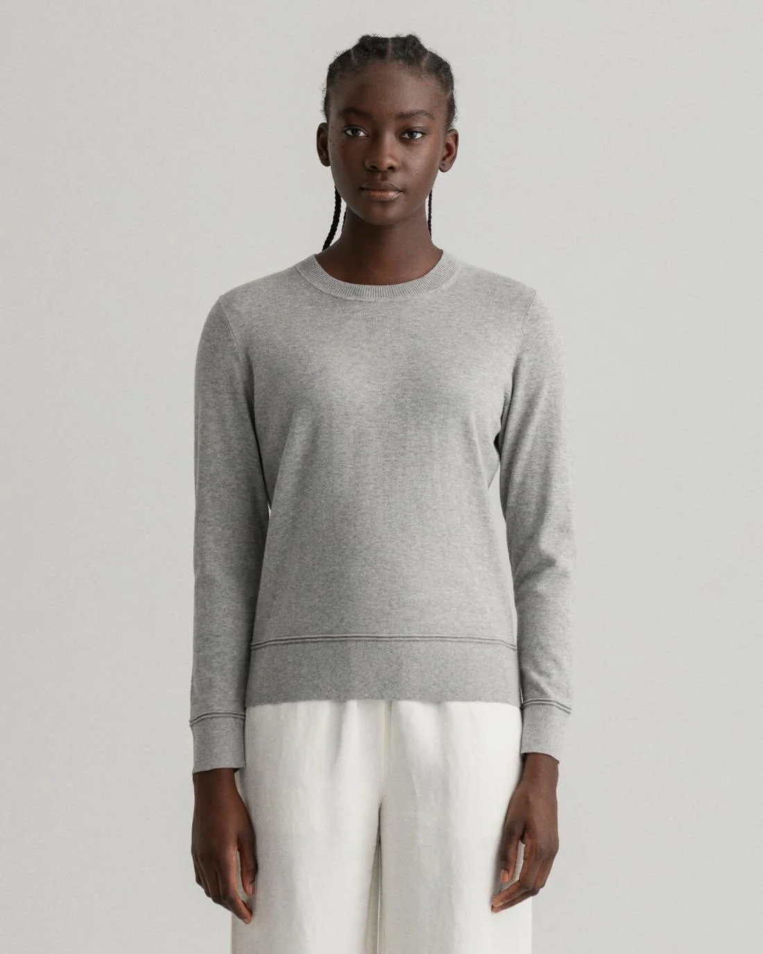 Knitwear | Womens GANT Light Cotton Crew Neck Sweater Grey Melange