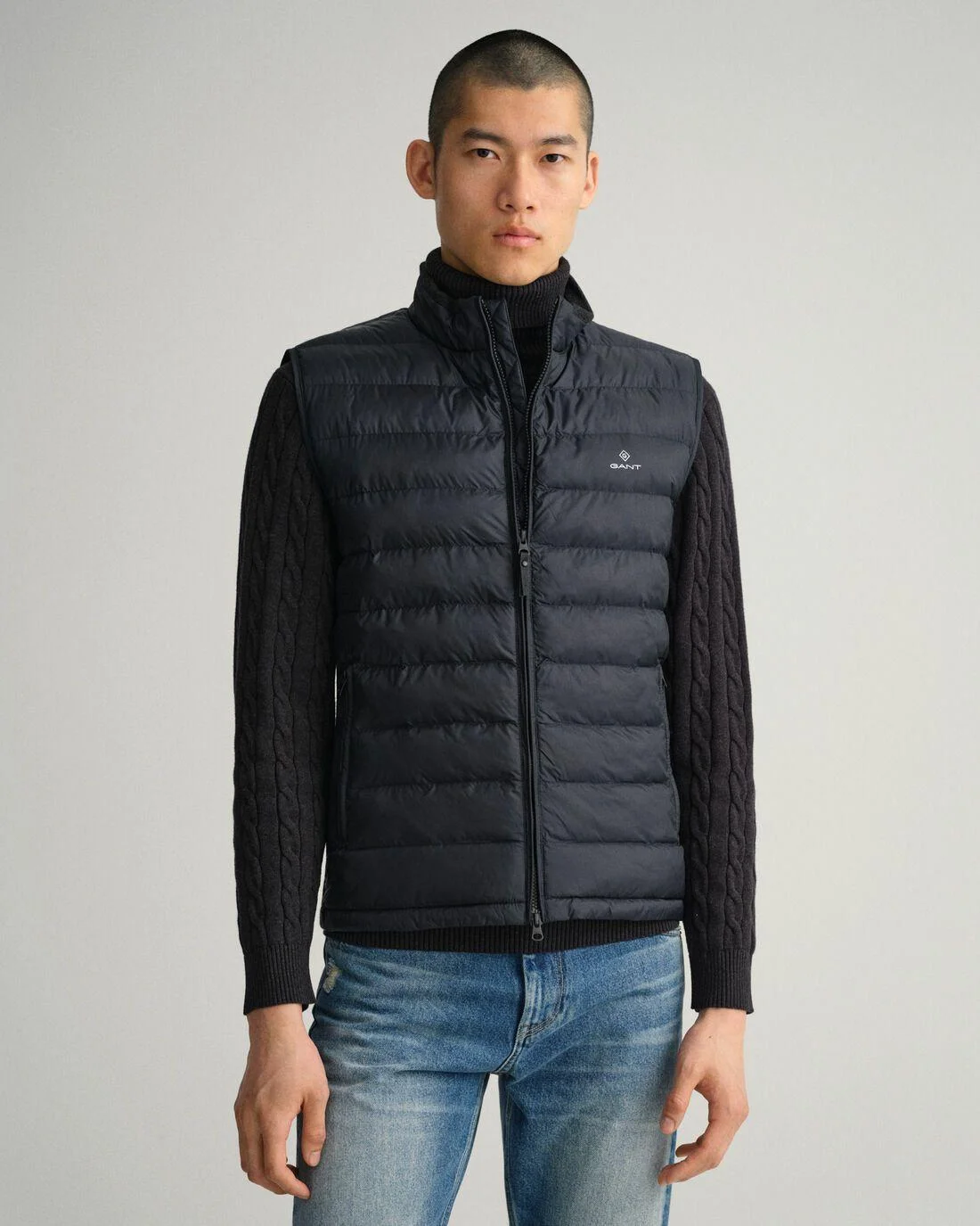 Gilets | Mens GANT Mixed Media Light Padded Gilet Black