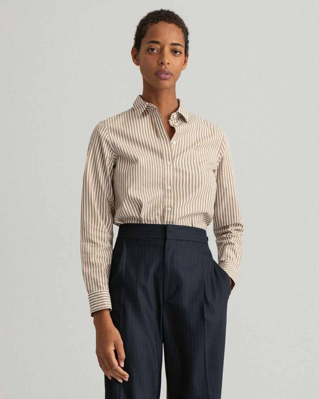 Shirts And Blouses | Womens GANT Regular Fit Striped Broadcloth Shirt Warm Khaki