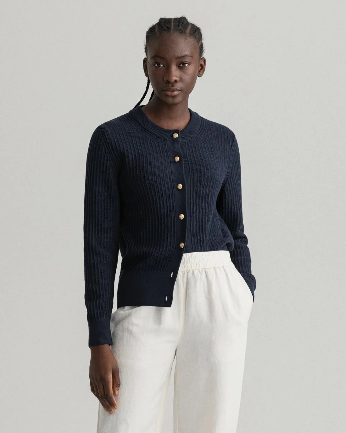 Knitwear | Womens GANT Ribbed Piqué Cardigan Evening Blue