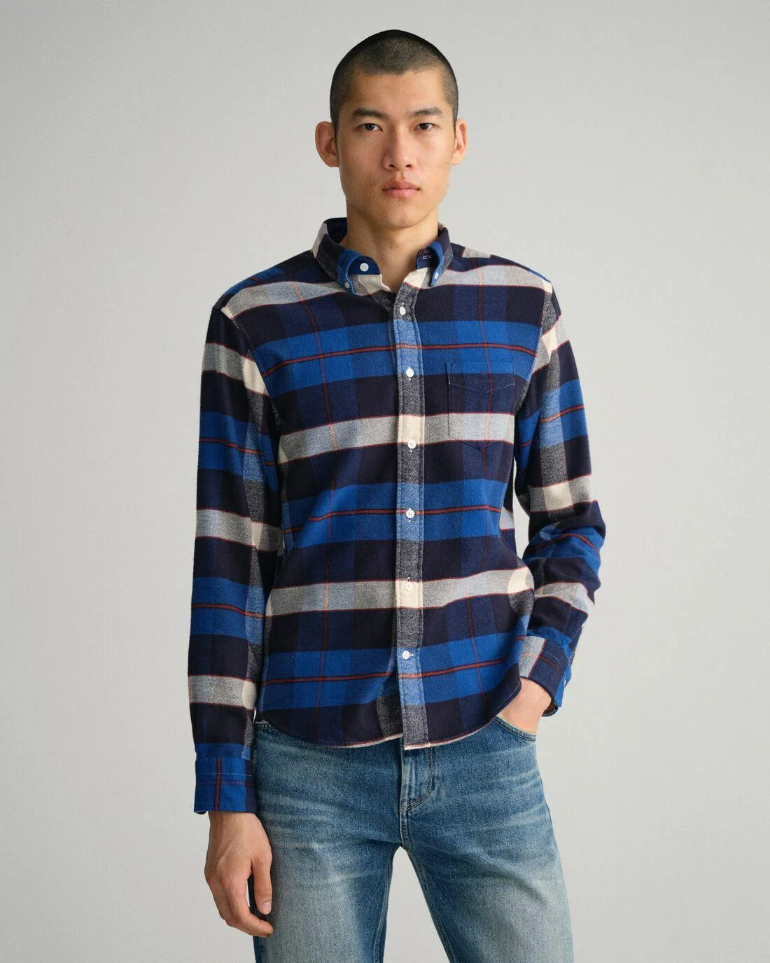 Shirts | Mens GANT Regular Fit Flannel Plaid Shirt Salty Sea