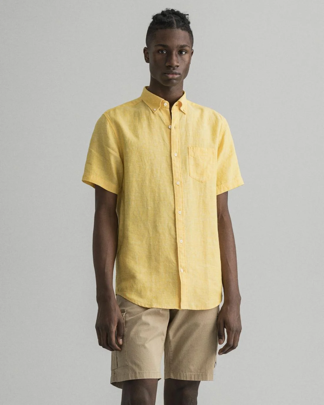 Shirts | Mens GANT Regular Fit Linen Short Sleeve Shirt Solar Power