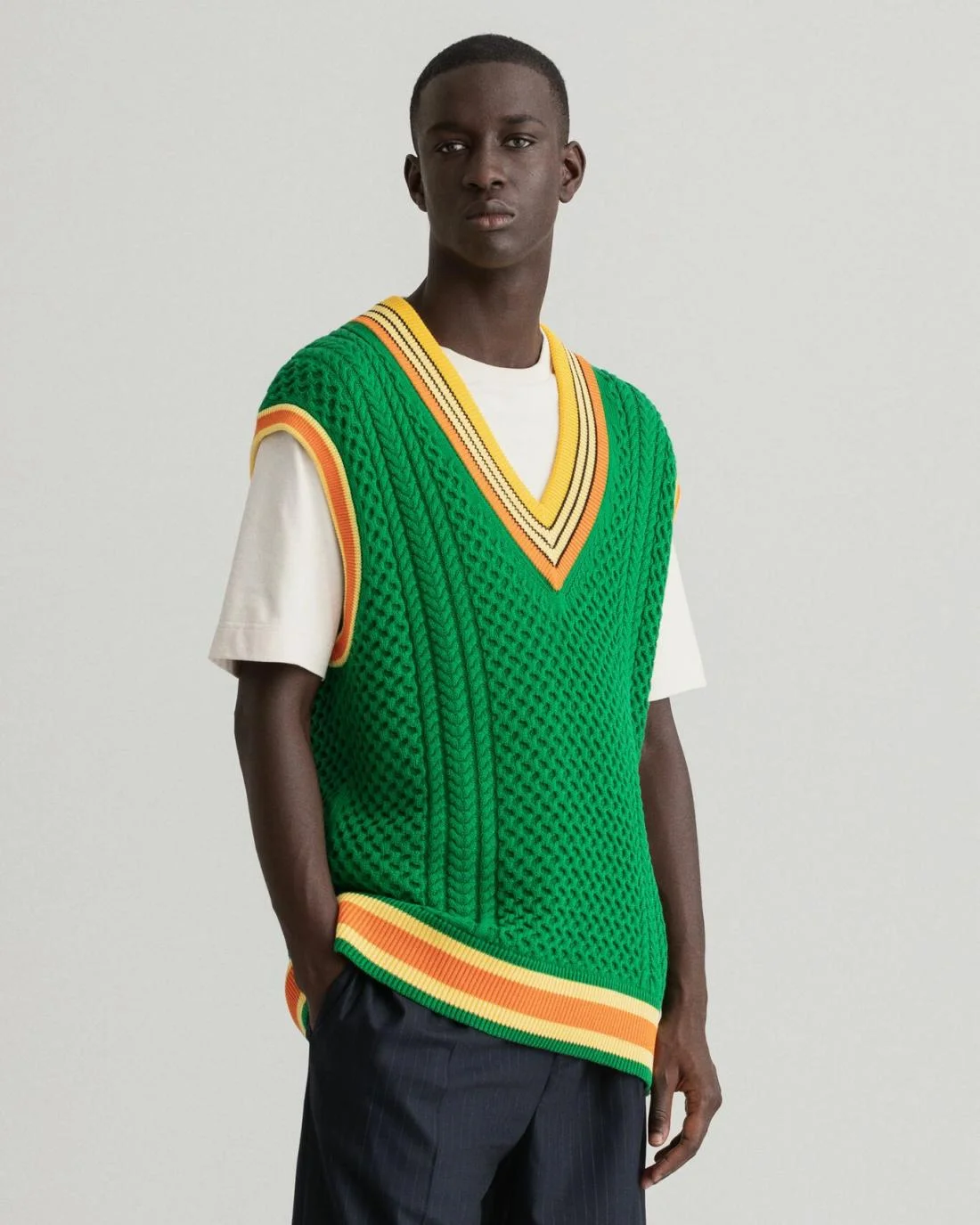 Knitwear | Mens GANT Cable Sweater Vest Lavish Green