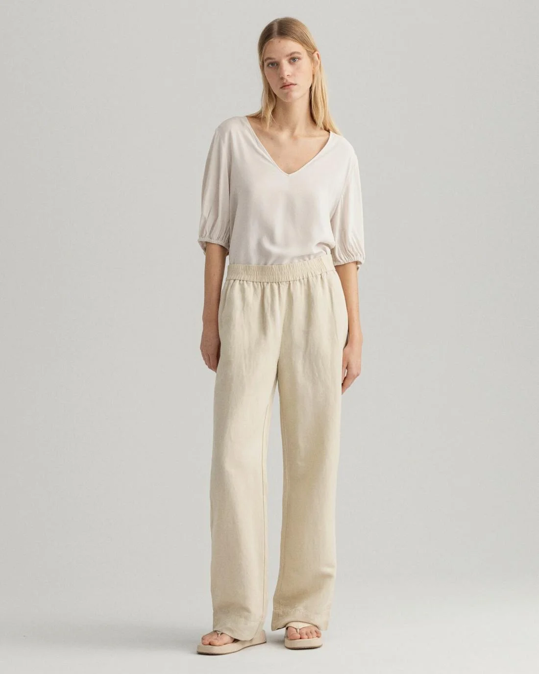 Trousers | Womens GANT Linen Viscose Pull-On Pants Desert Beige