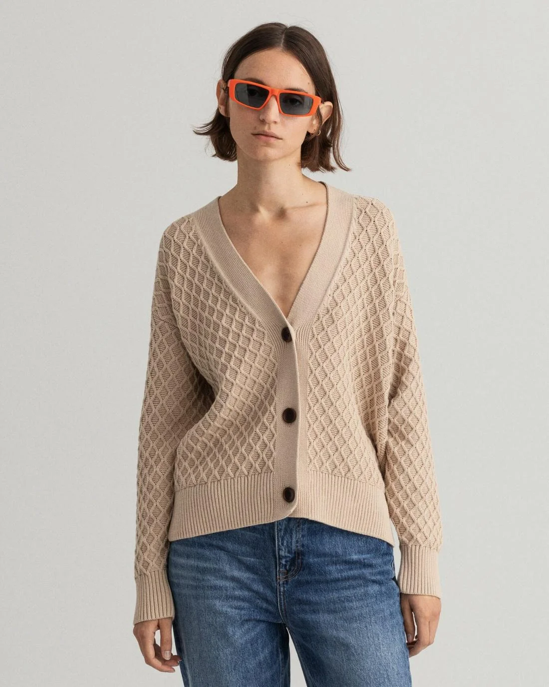 Knitwear | Womens GANT Texture Cotton Cardigan Dry Sand