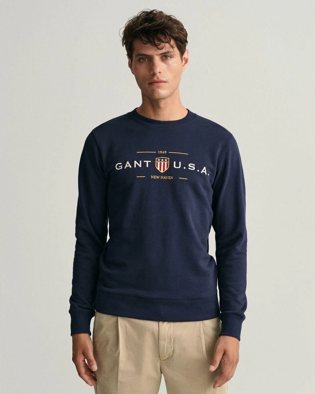 Hoodies And Sweats | Mens GANT Banner Shield Crew Neck Sweatshirt Evening Blue