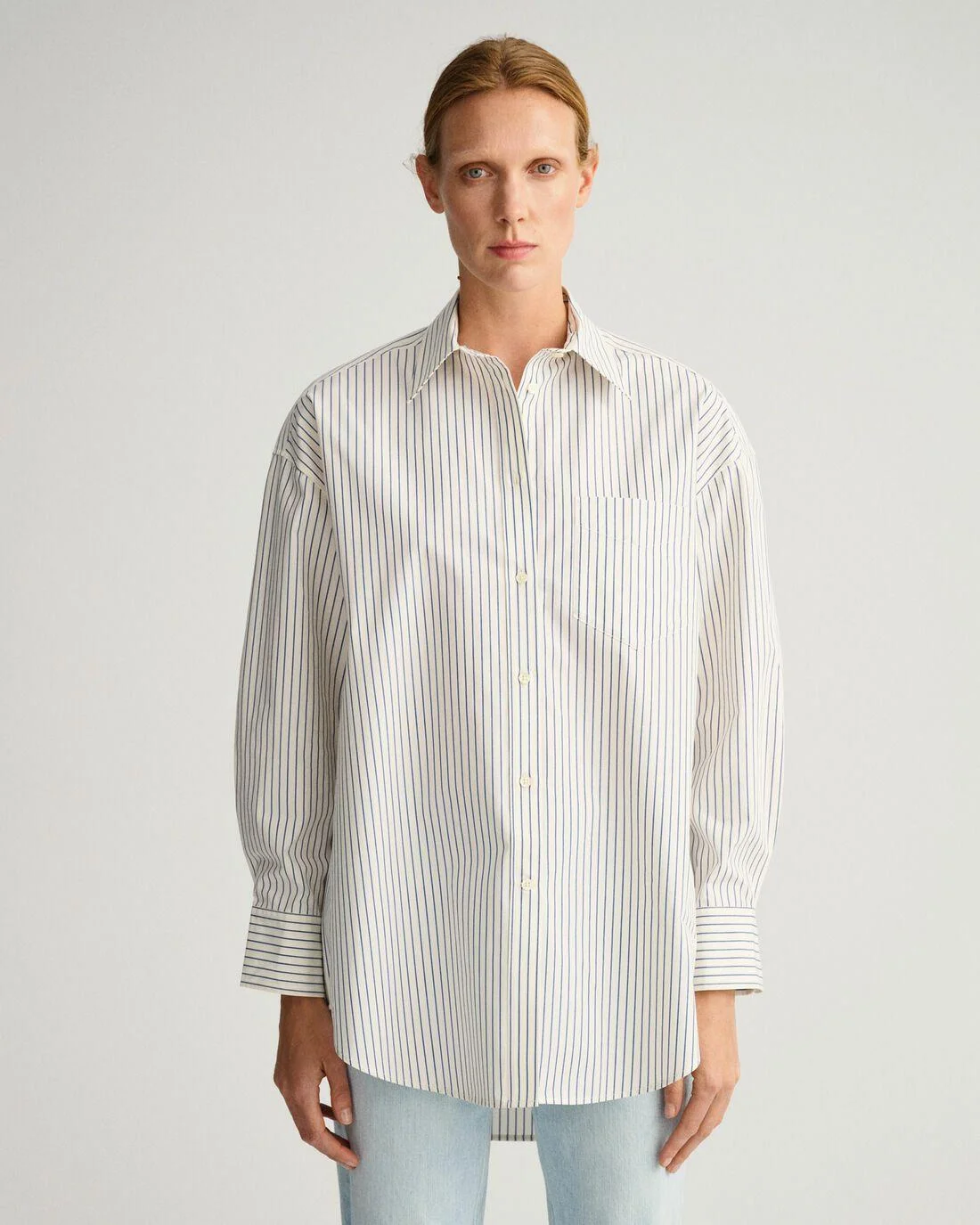 Shirts And Blouses | Womens GANT Oversized Pinstripe Shirt Persian Blue