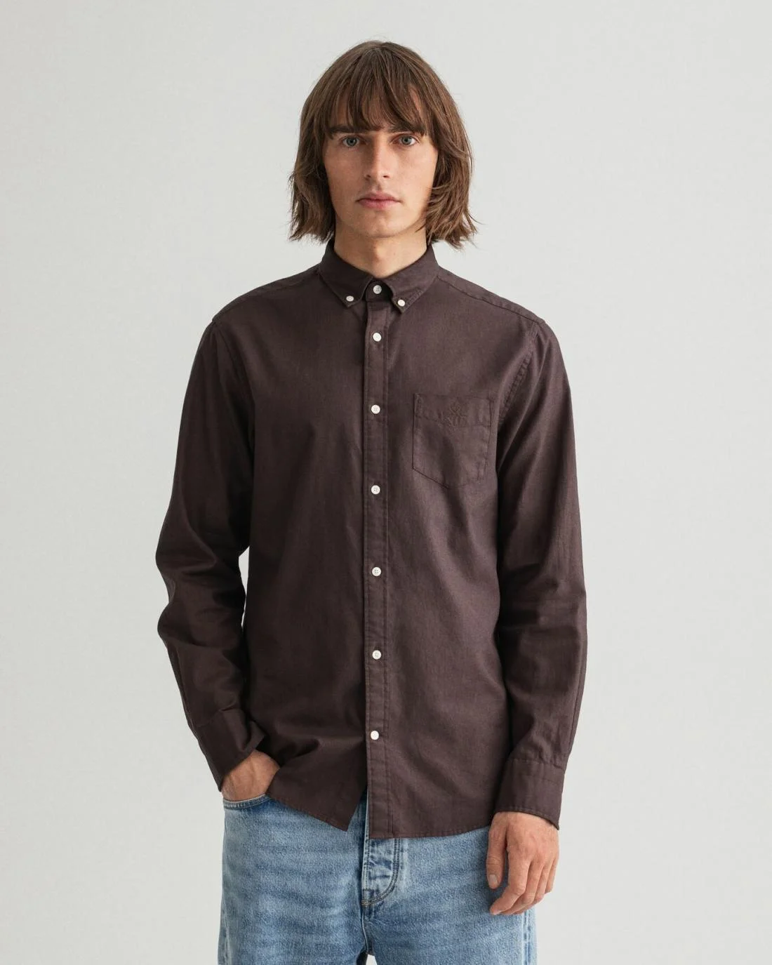 Shirts | Mens GANT Regular Fit Garment-Dyed Basketweave Shirt Delicioso Brown