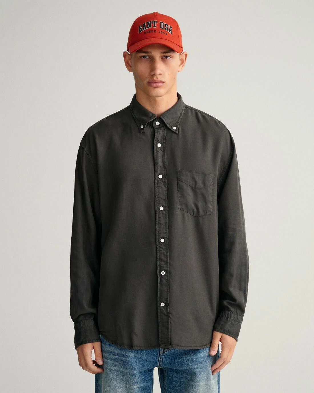 Shirts | Mens GANT Relaxed Fit Garment-Dyed Lyocell Shirt Washed Out Black