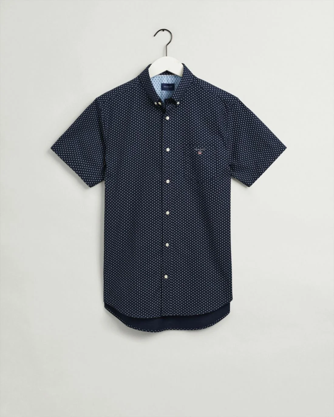 Shirts | Mens GANT Regular Fit Micro Print Short Sleeve Oxford Shirt Marine