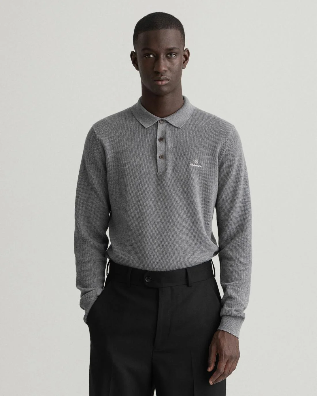 Knitwear | Mens GANT Cotton Piqué Polo Sweater Dark Grey Melange