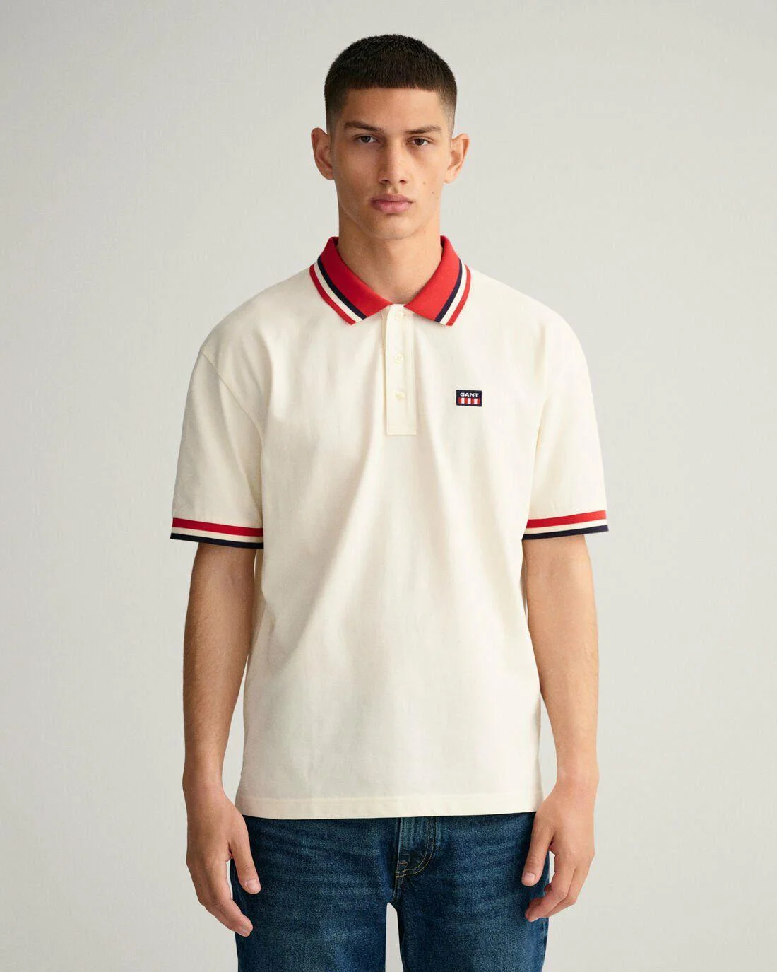 Polo Shirts | Mens GANT Retro Flag Piqué Polo Shirt Cream