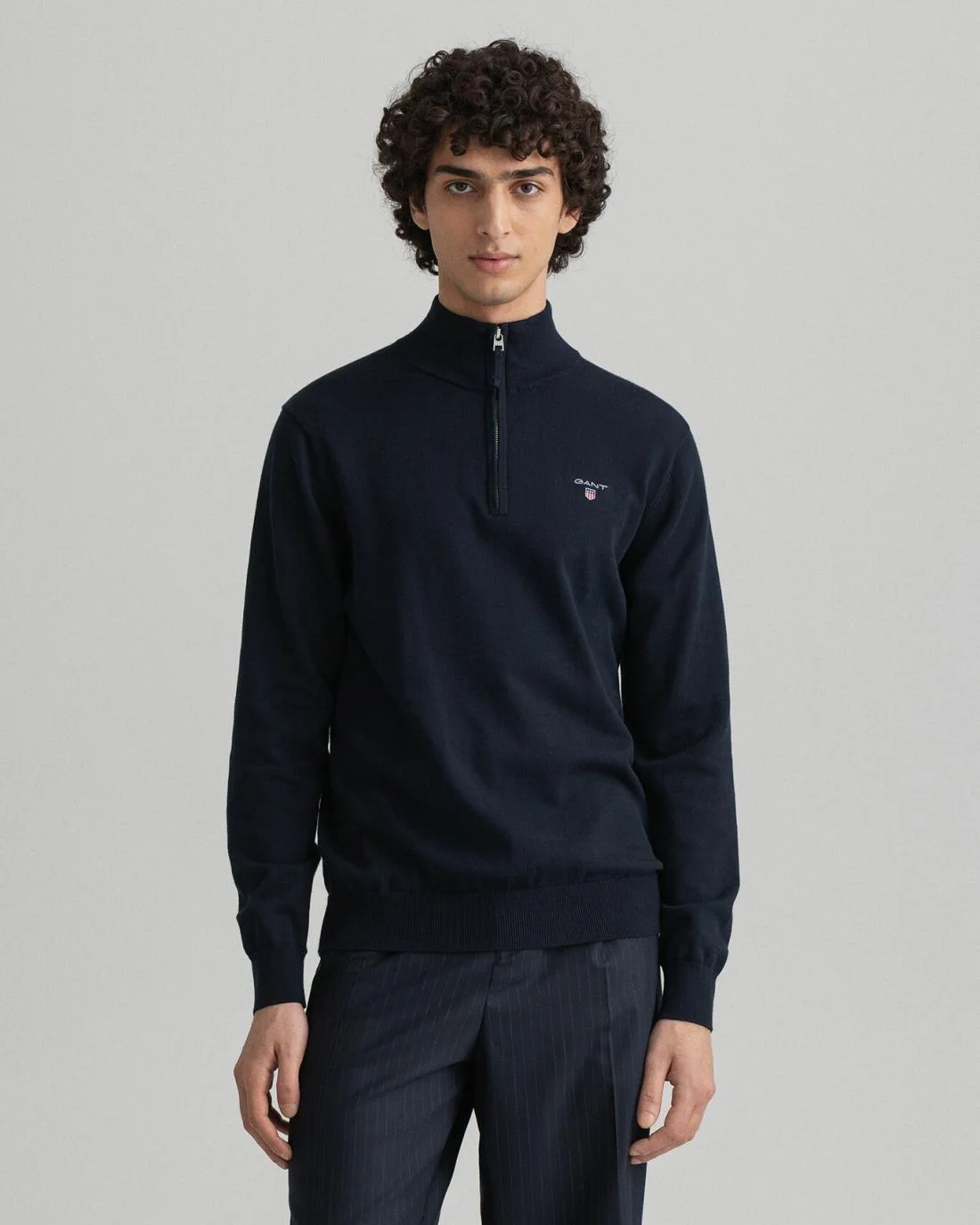 Knitwear | Mens GANT Classic Cotton Half-Zip Sweater Evening Blue