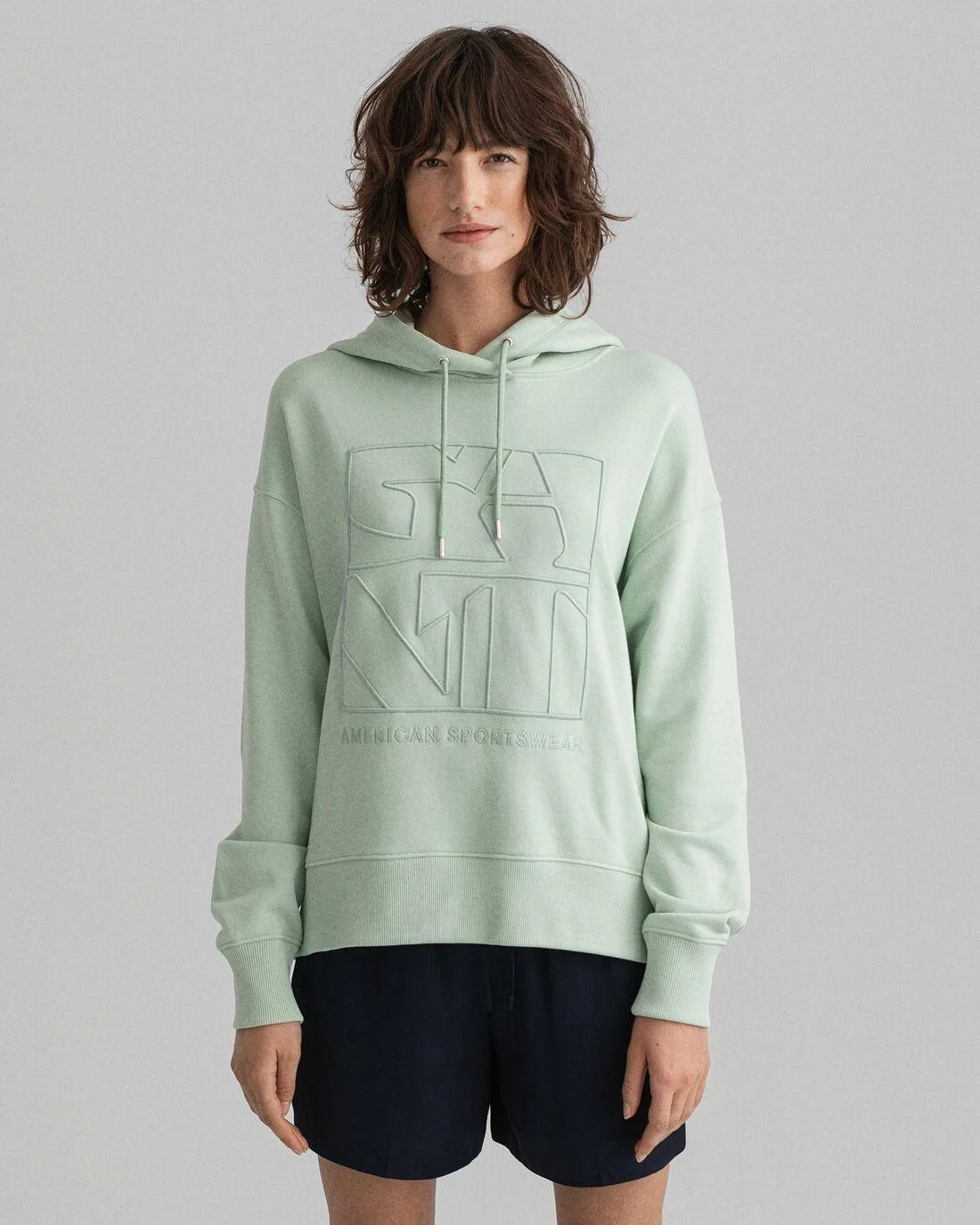 Hoodies And Sweats | Womens GANT Tonal Embroidered Quadrat Hoodie Porcelain Green