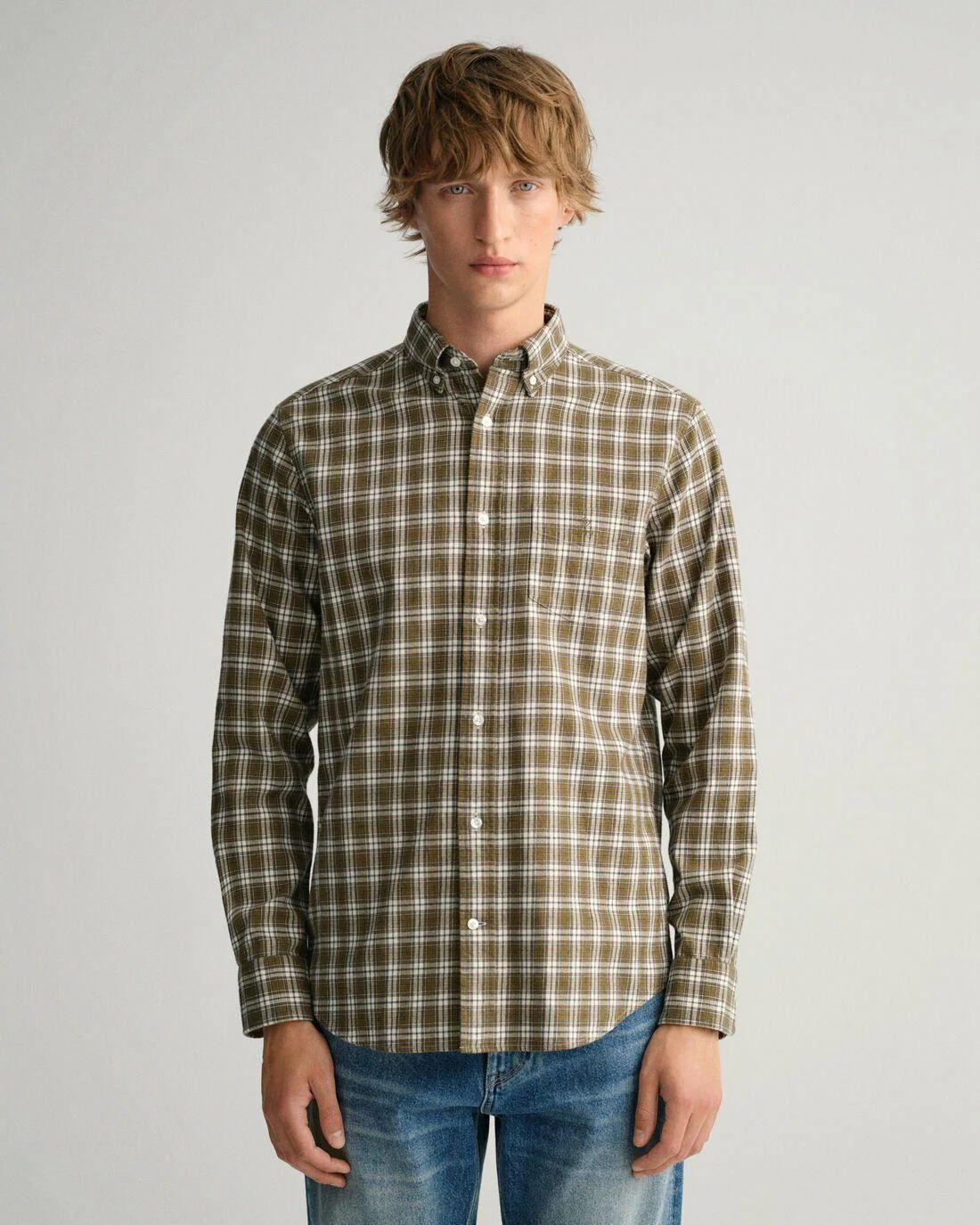 Shirts | Mens GANT Regular Fit Flannel Check Shirt Army Green