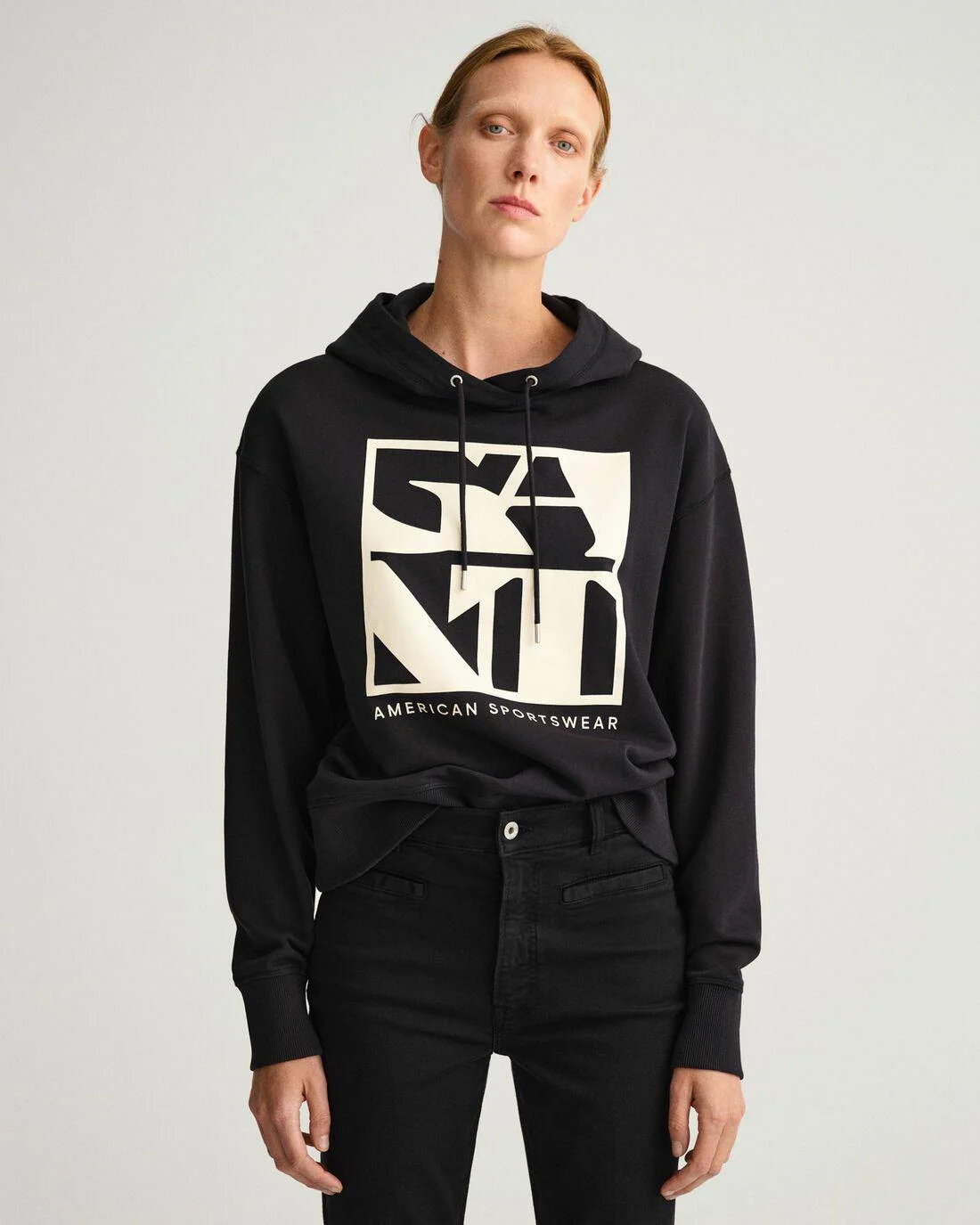 Hoodies And Sweats | Womens GANT Quadrat Logo Hoodie Ebony Black