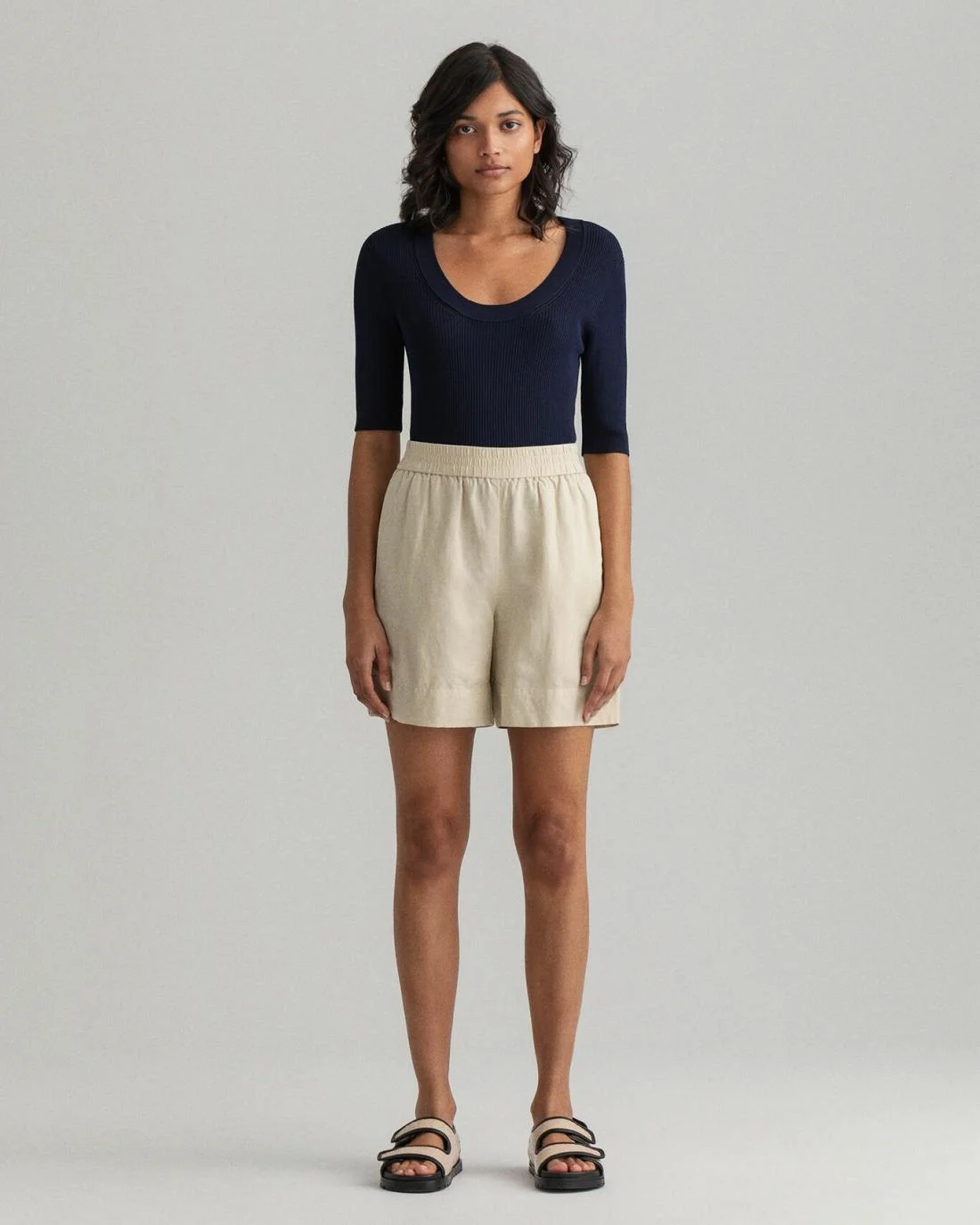 Shorts And Skirts | Womens GANT Linen Viscose Pull-On Shorts Desert Beige