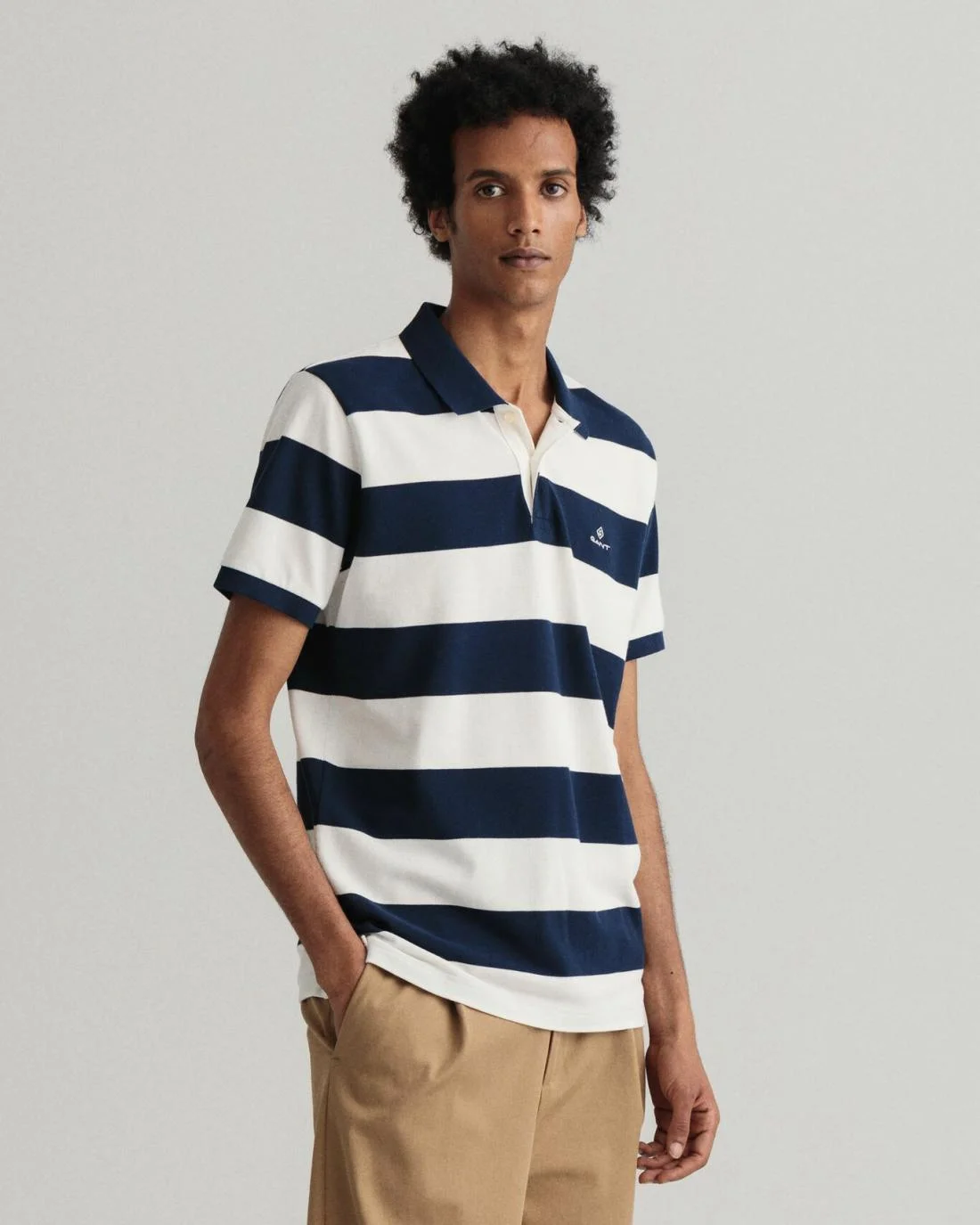 Polo Shirts | Mens GANT Barstripe Piqué Polo Shirt Eggshell