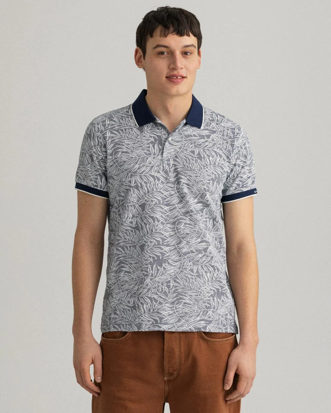 Polo Shirts | Mens GANT Leaf Print Piqué Polo Shirt Evening Blue