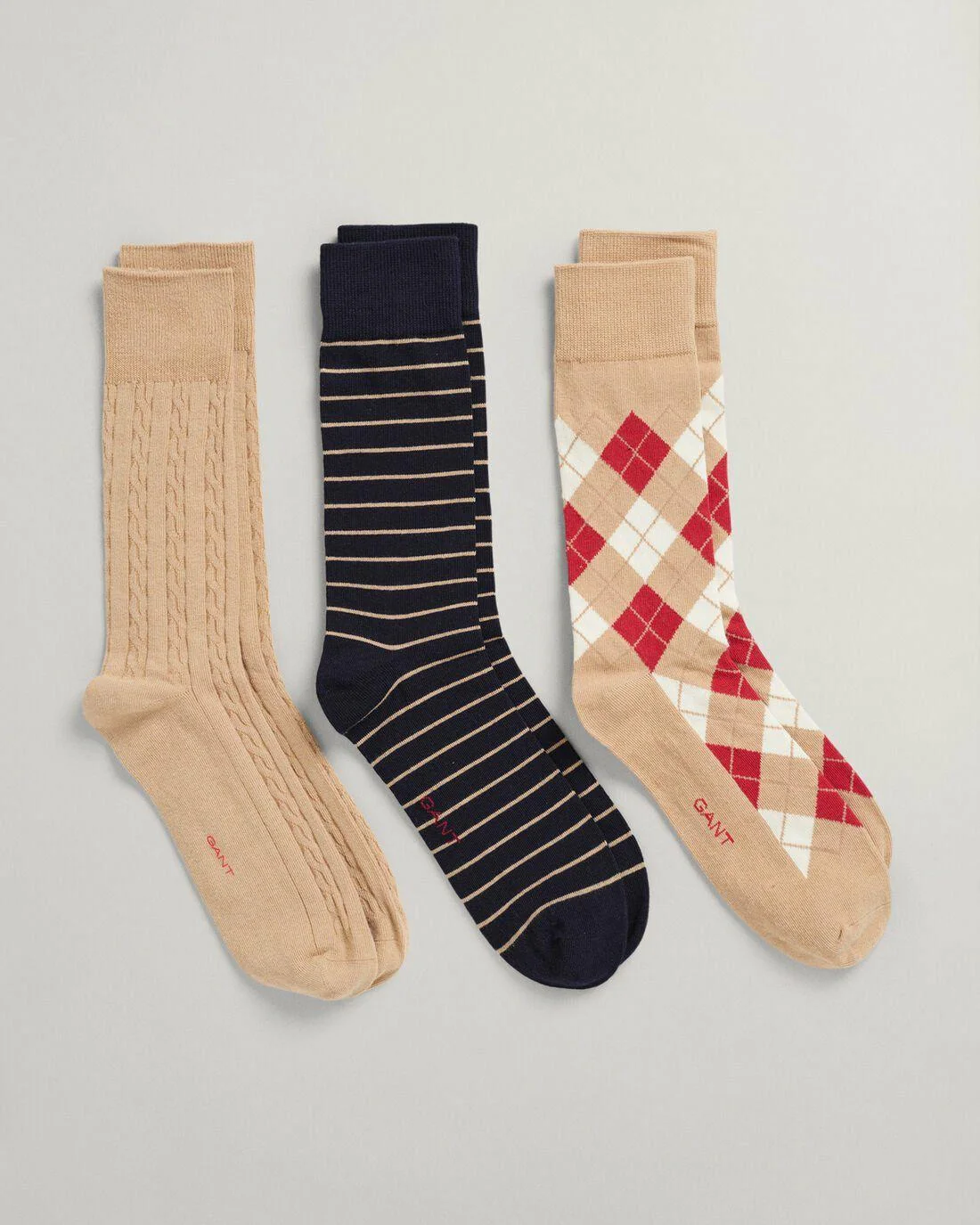 Socks | Mens GANT 3-Pack Argyle Socks Hazelwood Beige