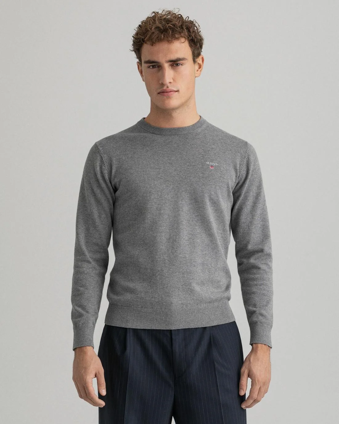 Knitwear | Mens GANT Classic Cotton Crew Neck Sweater Dark Grey Melange