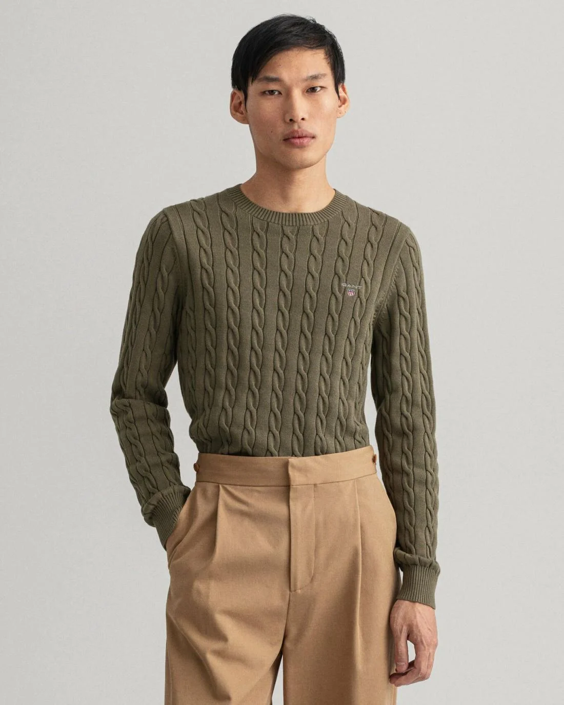 Knitwear | Mens GANT Cotton Cable Crew Neck Sweater Racing Green