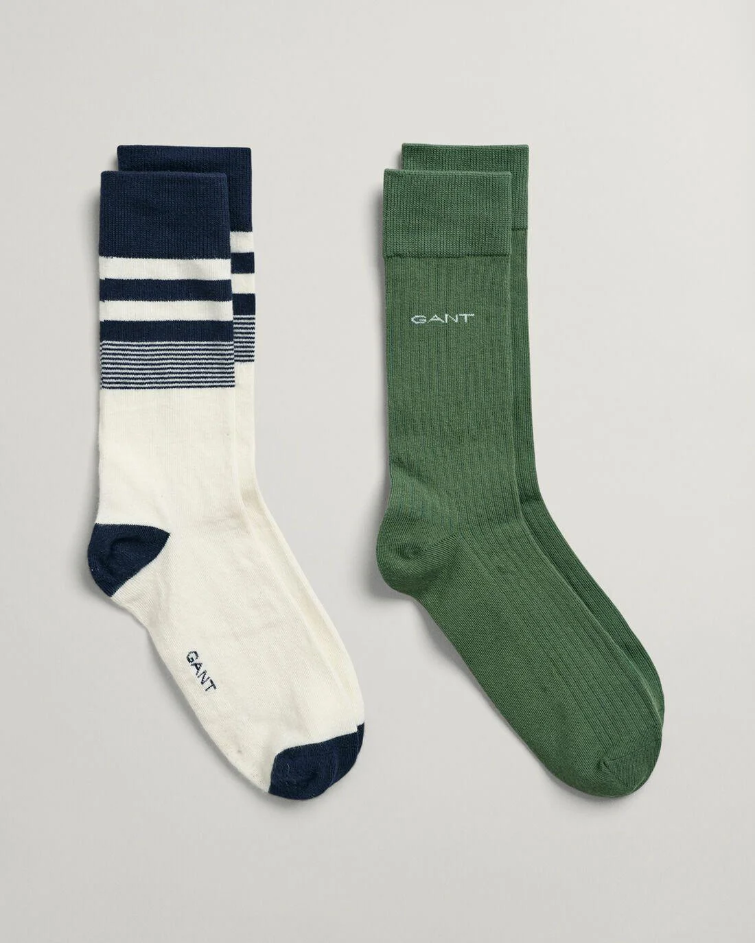 Socks | Mens GANT 2-Pack Stripe And Rib Socks Evening Blue