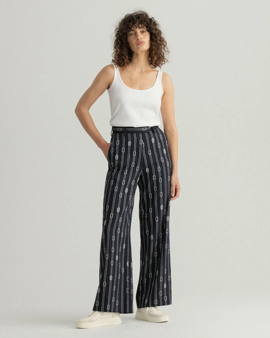 Trousers | Womens GANT Rope Jacquard High-Waisted Wide Leg Pants Evening Blue