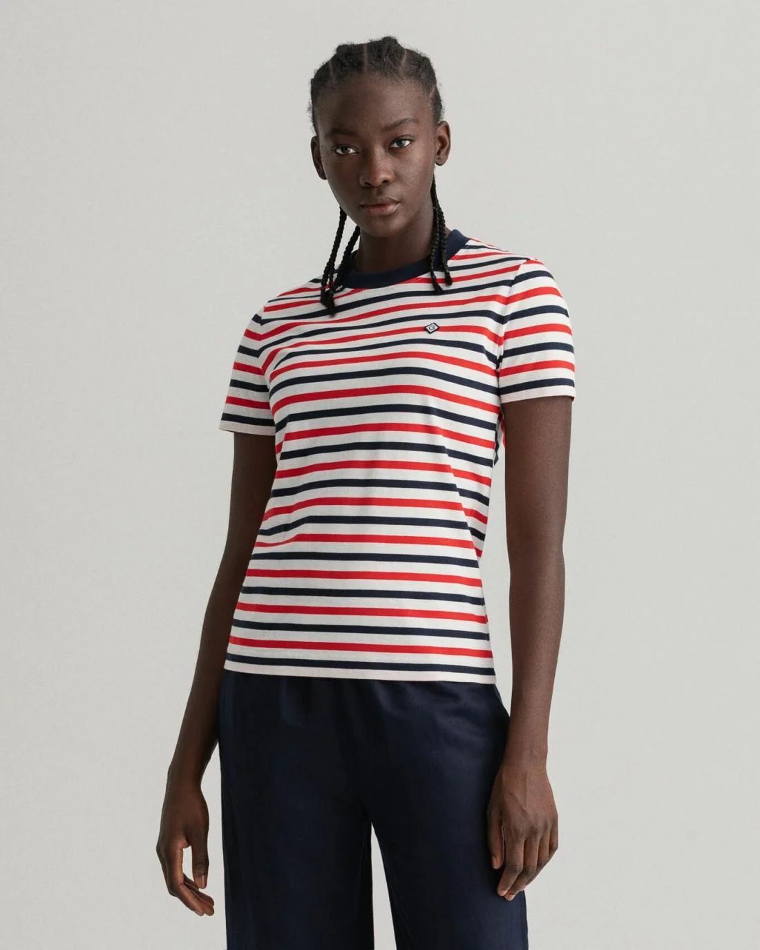 Polos And T-Shirts | Womens GANT Icon G Striped T-Shirt Bright Red