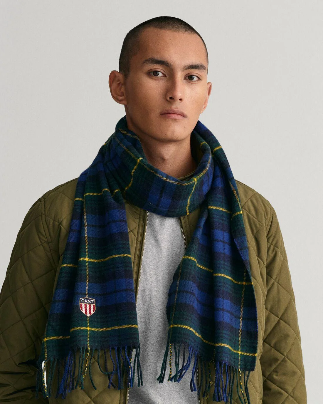 Gloves &amp; Scarves | Mens GANT Woven Check Wool Scarf Eden Green