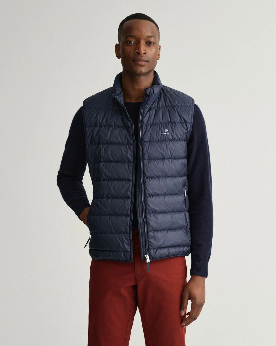 Gilets | Mens GANT Light Down Gilet Evening Blue