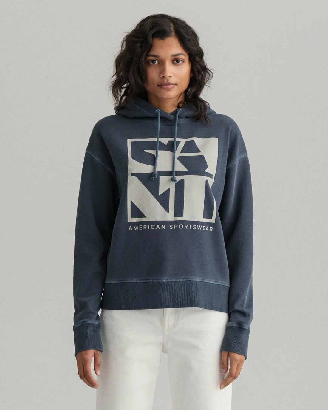 Hoodies And Sweats | Womens GANT Quadrat Logo Hoodie Evening Blue