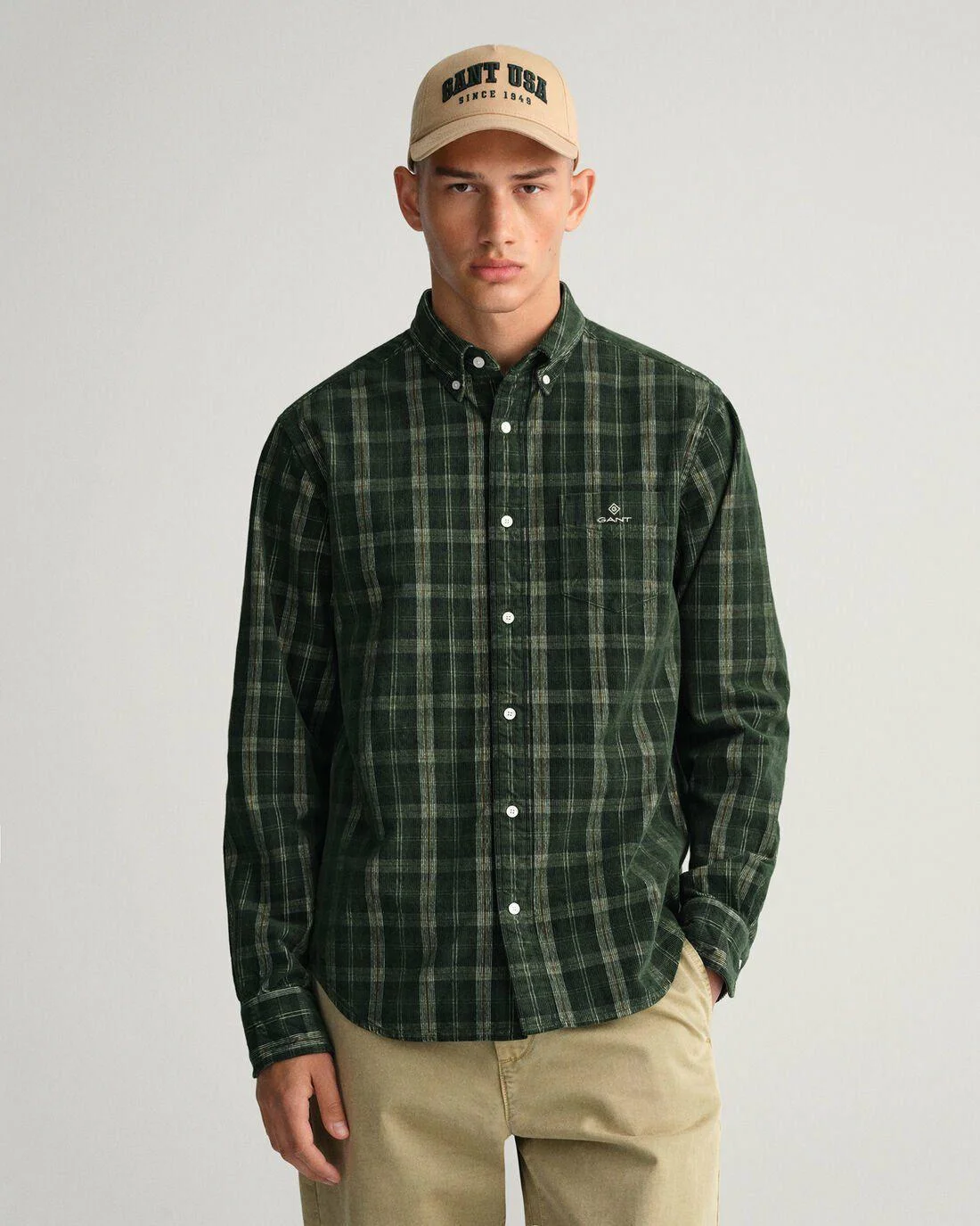 Shirts | Mens GANT Regular Fit Corduroy Check Shirt Storm Green