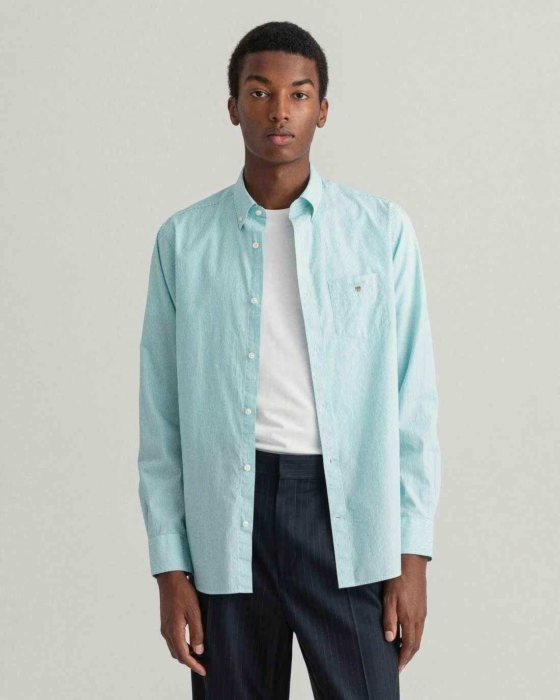 Shirts | Mens GANT Regular Fit Banker Broadcloth Shirt Aqua Green