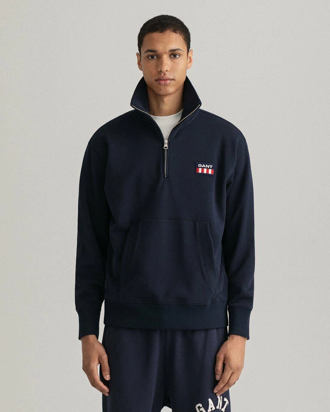 Hoodies And Sweats | Mens GANT Retro Flag Half-Zip Sweater Evening Blue