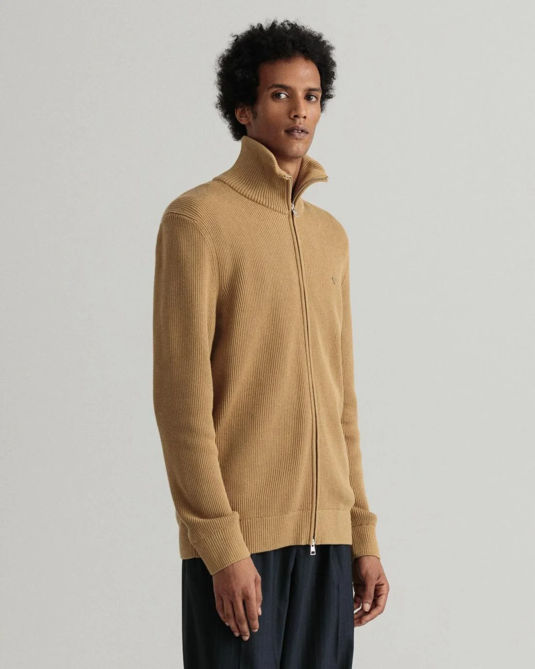 Knitwear | Mens GANT Cotton Rib Full-Zip Sweater Cavalry Beige