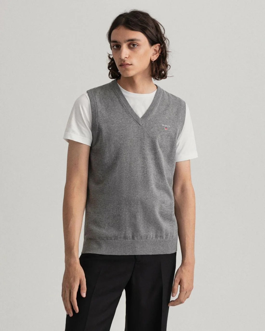 Knitwear | Mens GANT Classic Cotton Sweater Vest Dark Grey Melange