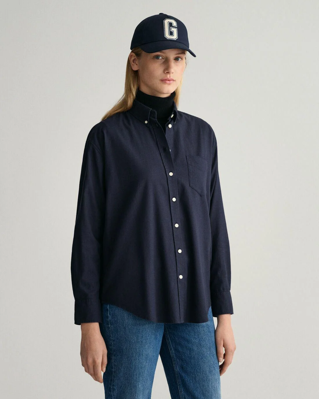 Shirts And Blouses | Womens GANT Relaxed Fit Flannel Shirt Evening Blue