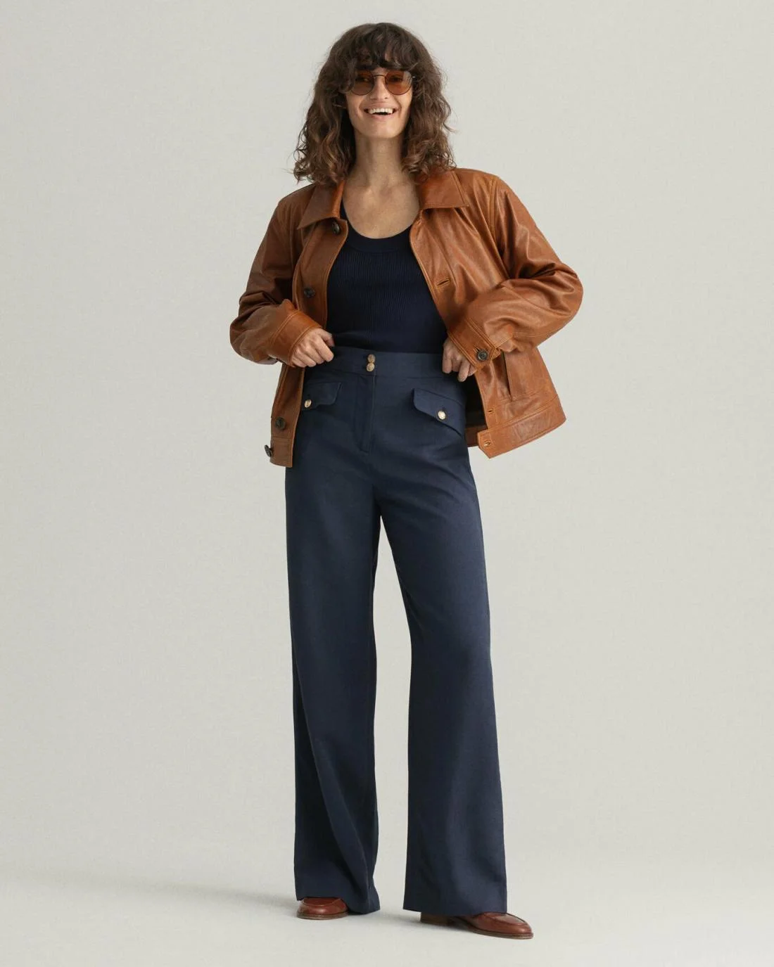 Trousers | Womens GANT High-Waisted Fluid Wide Leg Pants Evening Blue