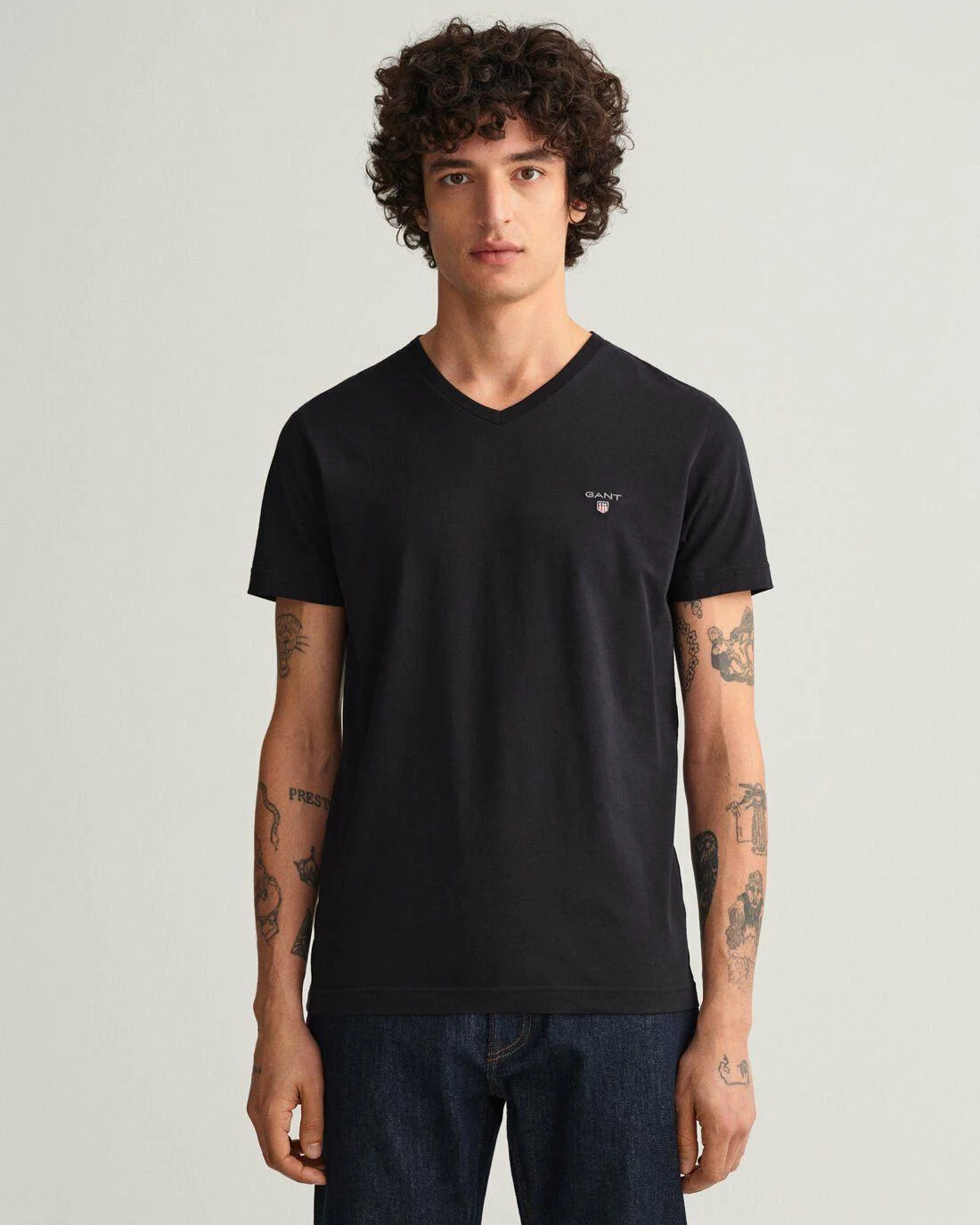 T-Shirts | Mens GANT Original Slim Fit V-Neck T-Shirt Black