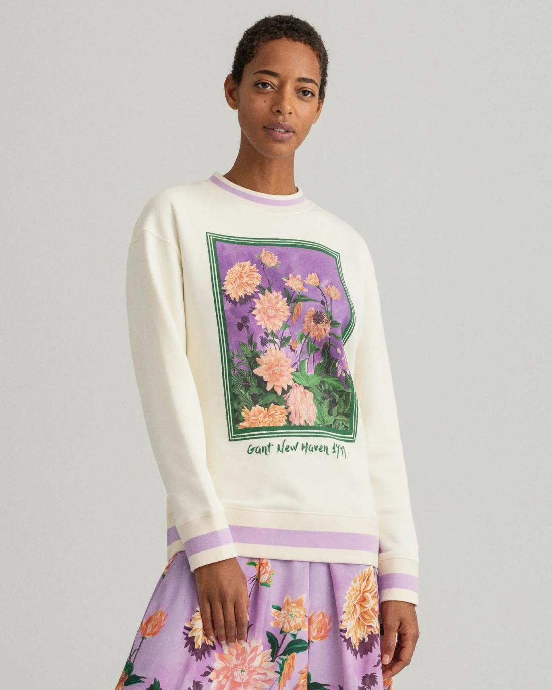 Hoodies And Sweats | Womens GANT Dahlia Print Crew Neck Sweatshirt Cream