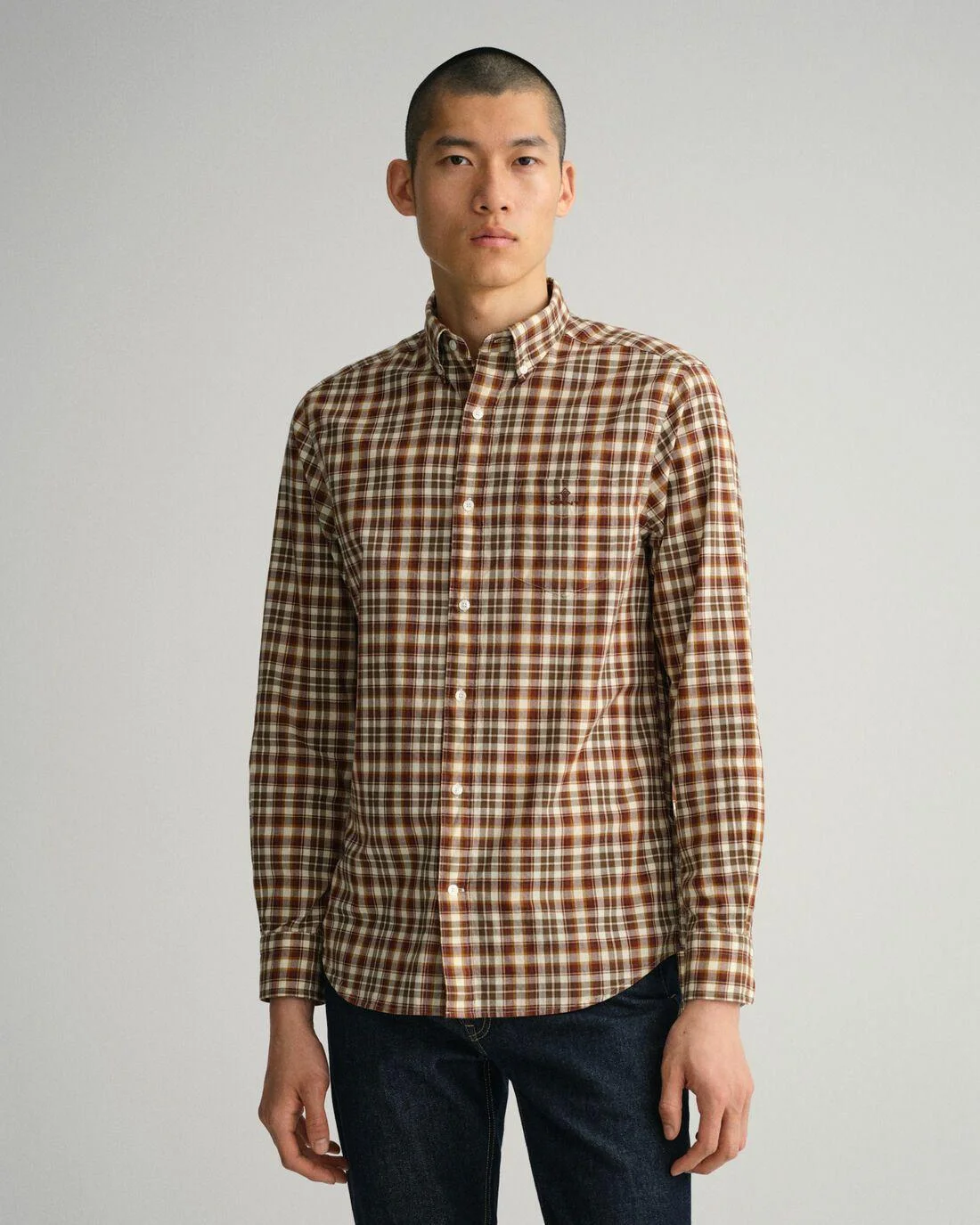 Shirts | Mens GANT Regular Fit Broadcloth Tartan Shirt Cocoa Bean