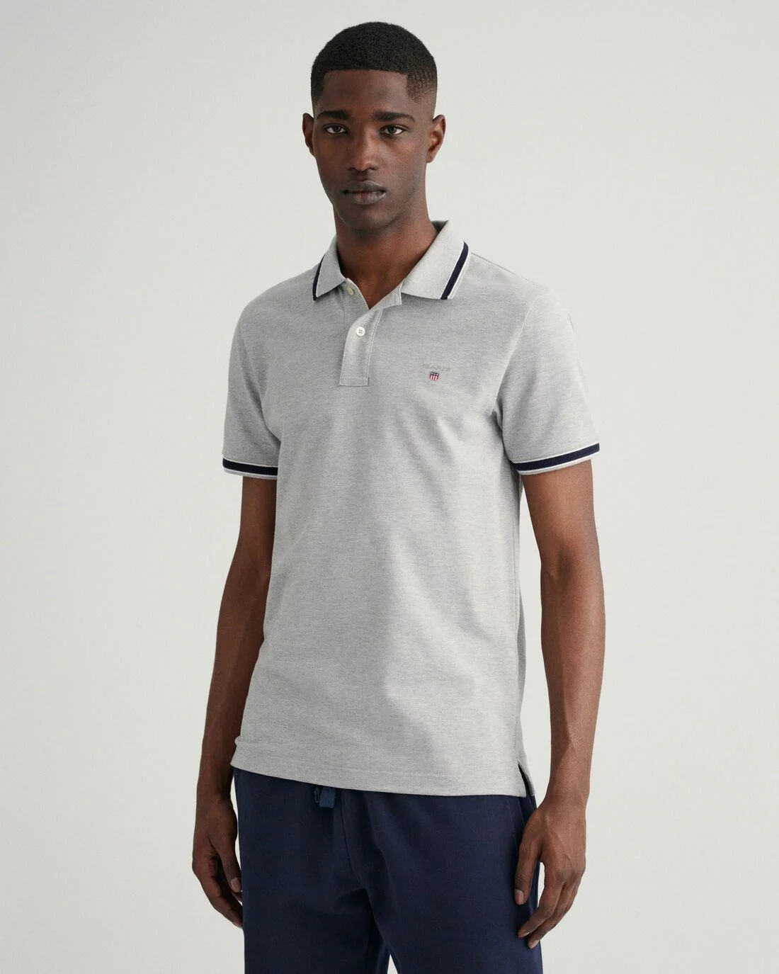 Polo Shirts | Mens GANT Herringbone Tipping Piqué Polo Shirt Grey Melange