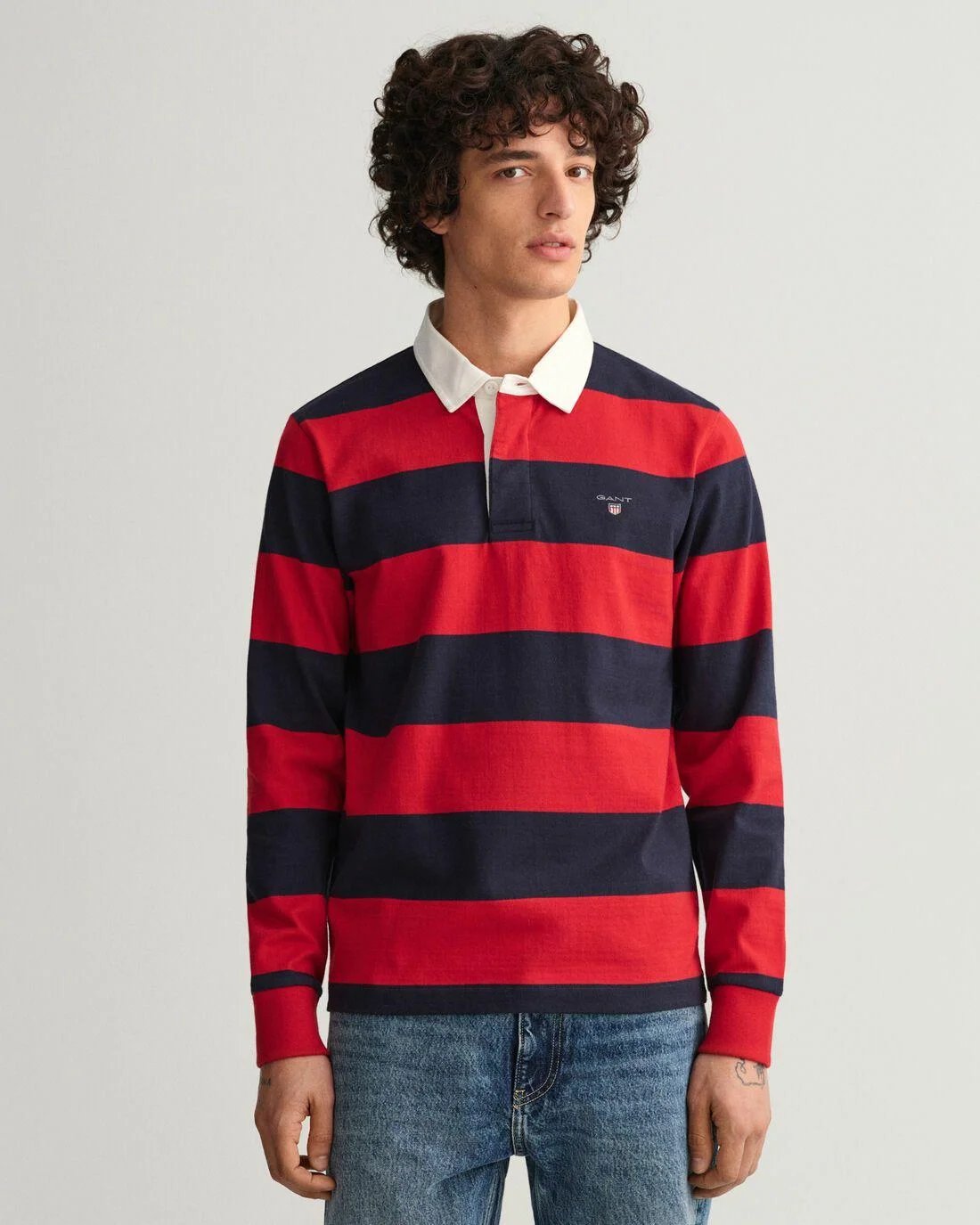 Rugby Shirts | Mens GANT Barstripe Heavy Rugger Equestrian Red