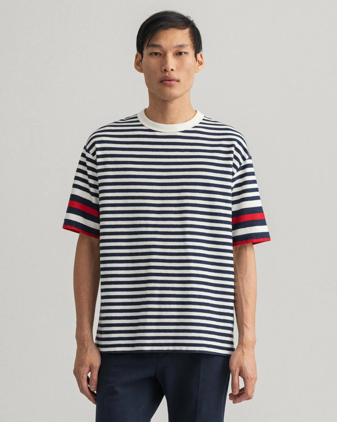 T-Shirts | Mens GANT Rough Weather Striped T-Shirt Evening Blue