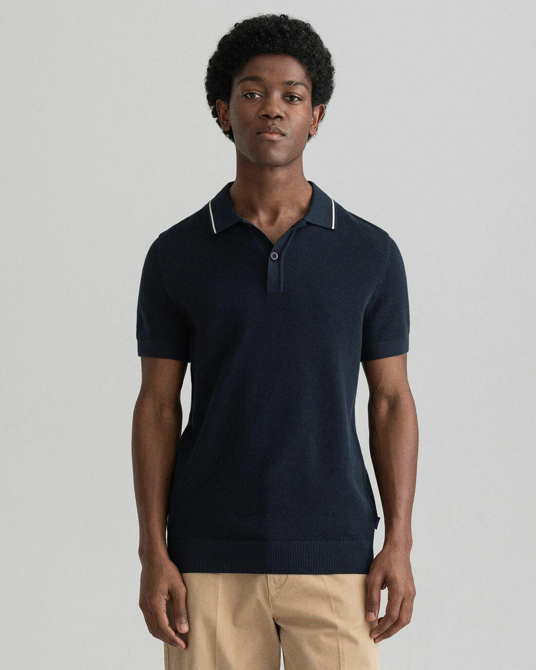 Polo Shirts | Mens GANT Piqué Texture Polo Shirt Evening Blue