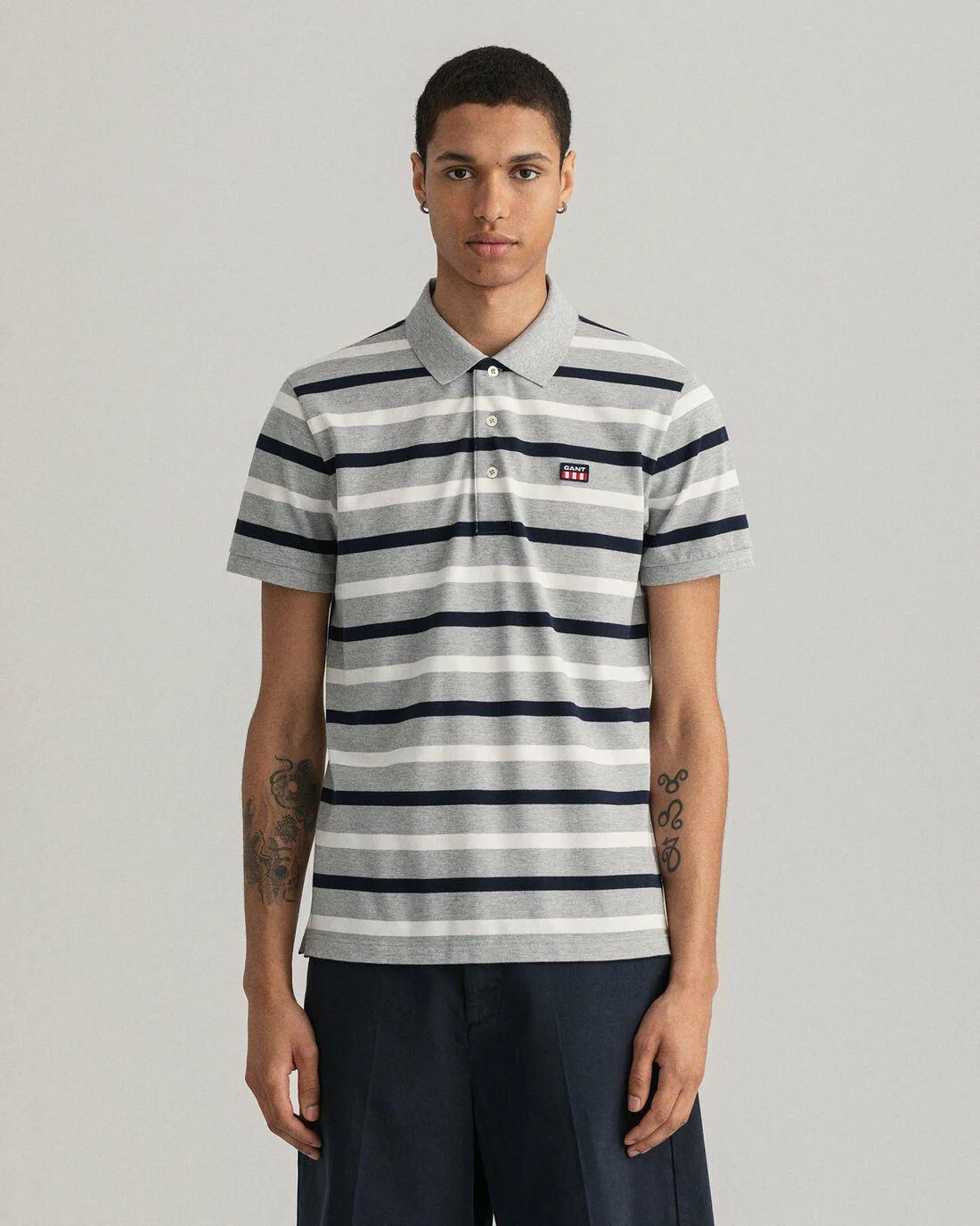 Polo Shirts | Mens GANT Retro Flag Rugger Grey Melange