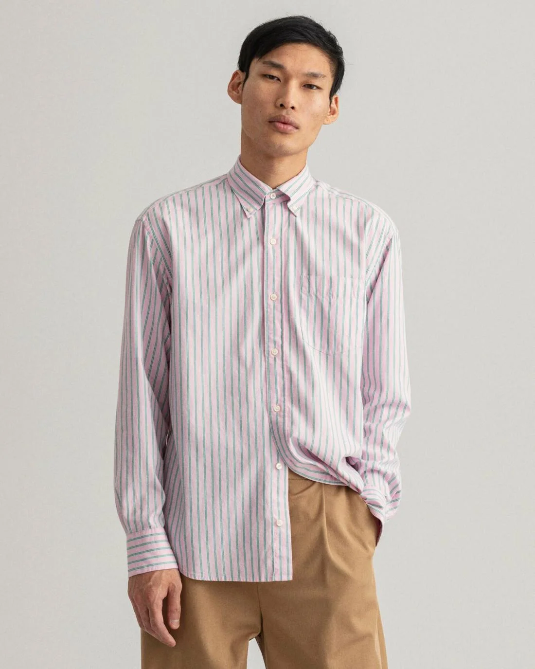 Shirts | Mens GANT Relaxed Fit Stripe Oxford Shirt Peony Pink